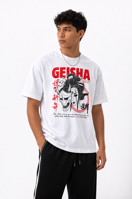 Geisha T-Shirt Weiß | Graphic Tee aus 100% Baumwolle