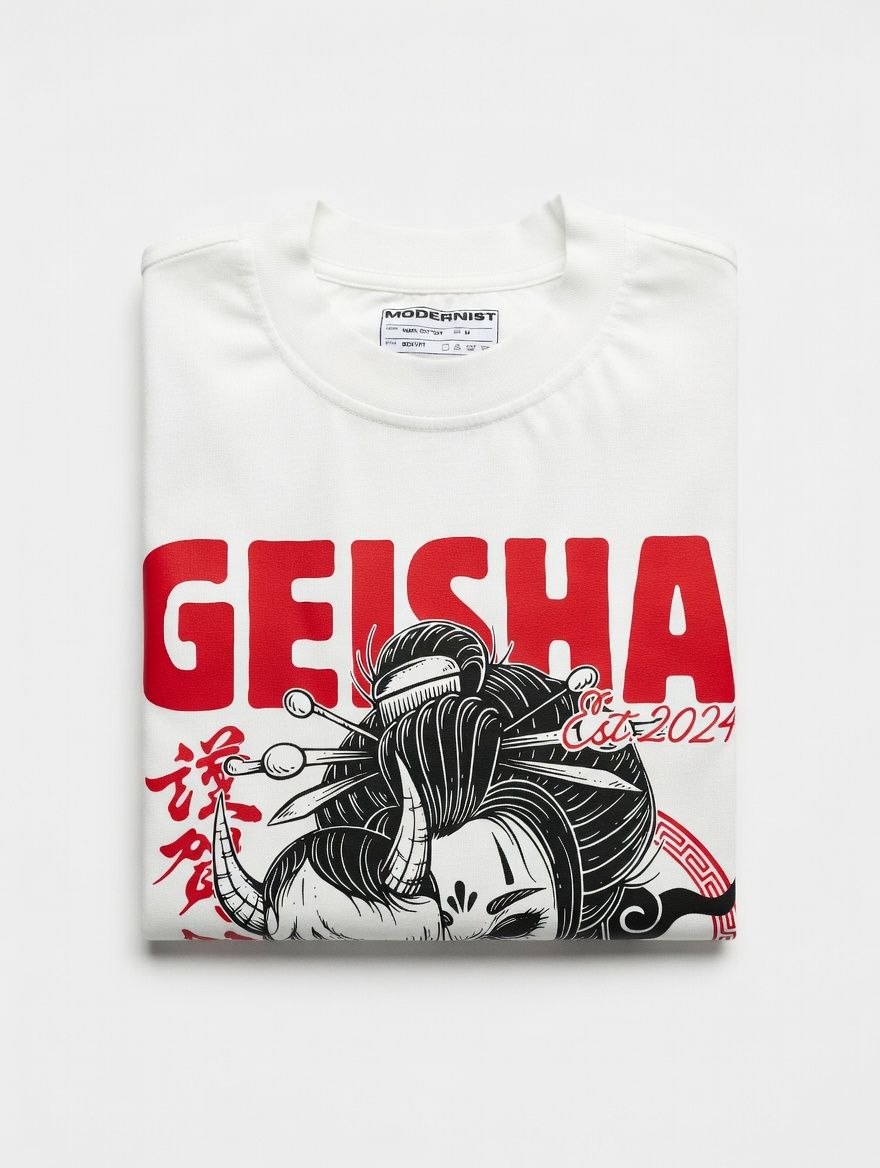 Geisha T-Shirt Weiß | Graphic Tee aus 100% Baumwolle