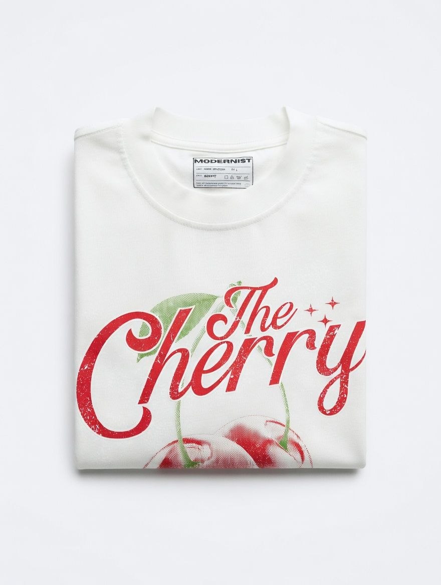 Cherry Graphic Tee Weiß Baumwolle 100%