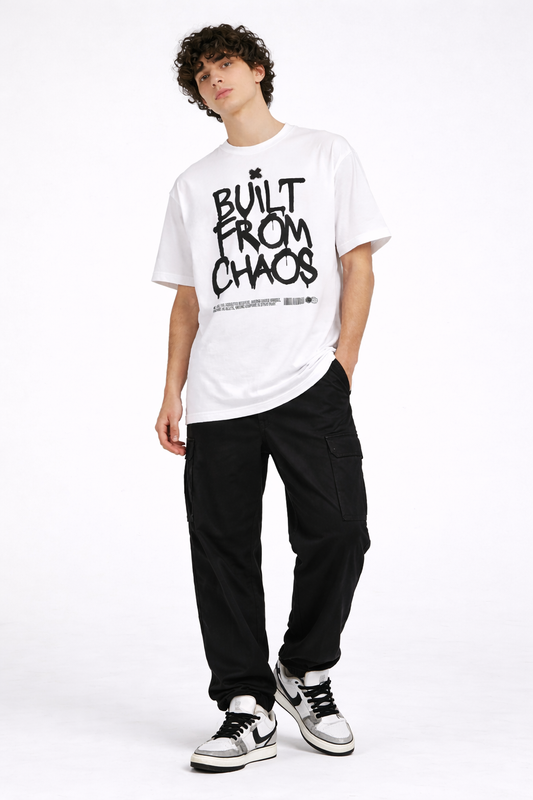 Built From Chaos T-Shirt Weiß – 250 GSM Baumwolle