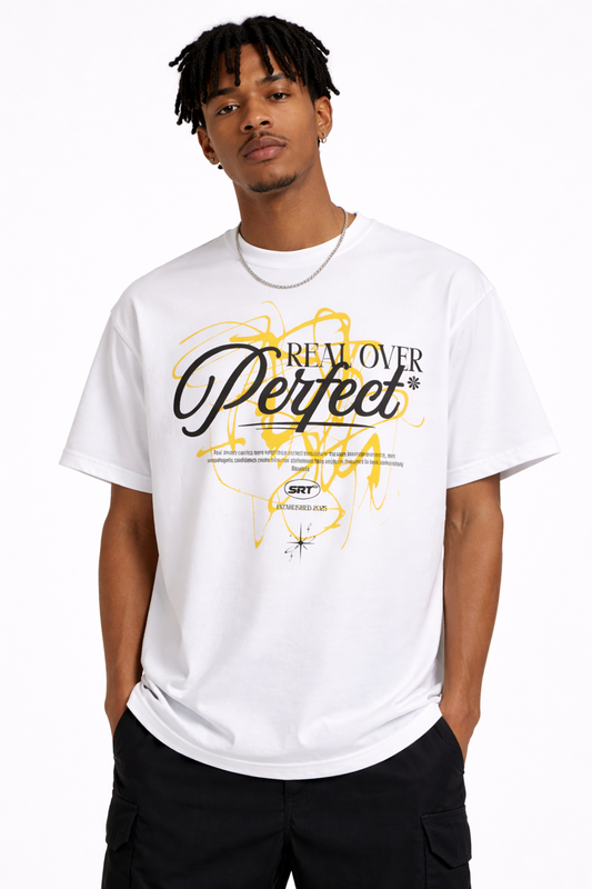 Real Over Perfect T-Shirt Weiß – Premium 250 GSM Baumwolle