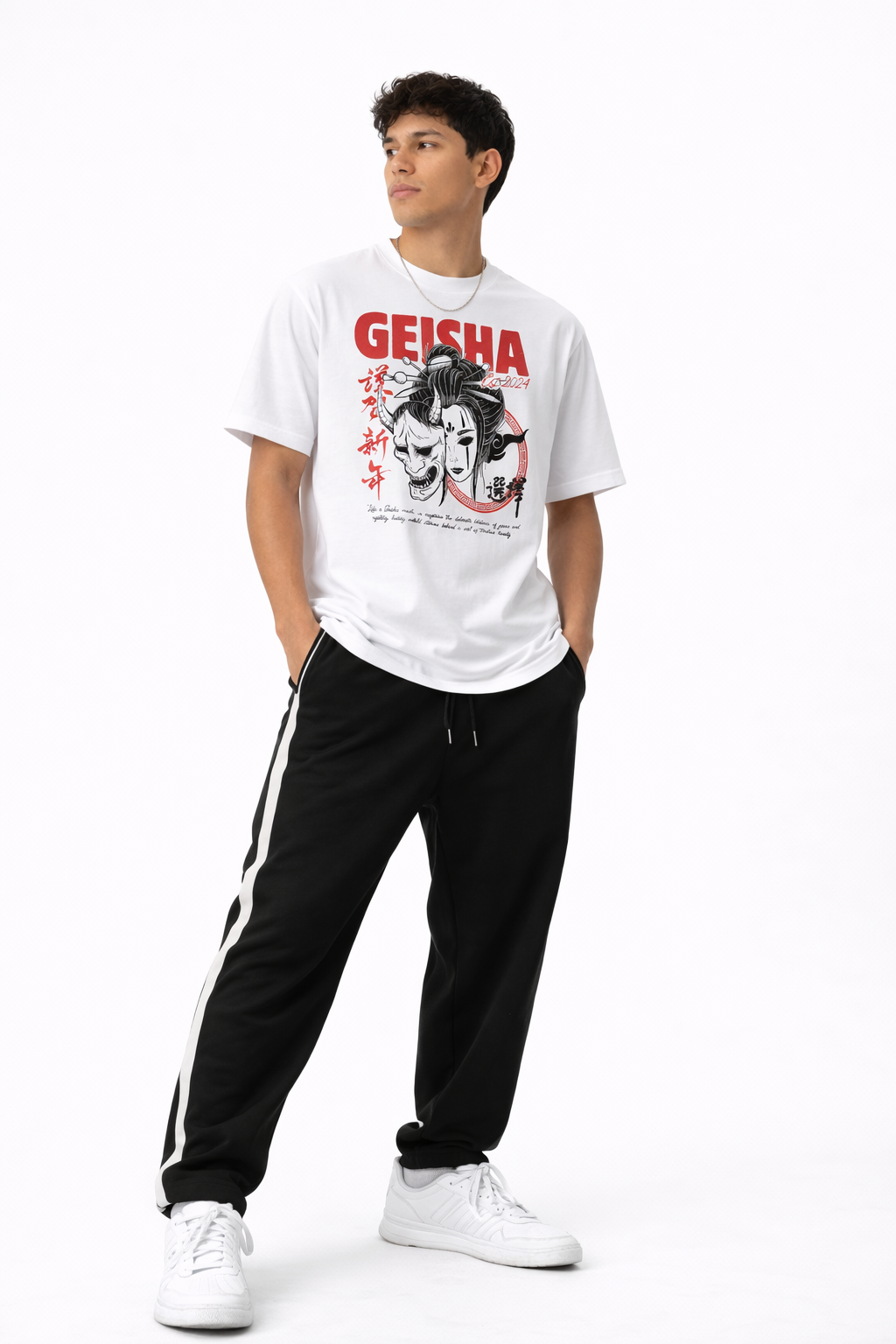 Geisha T-Shirt Weiß | Graphic Tee aus 100% Baumwolle