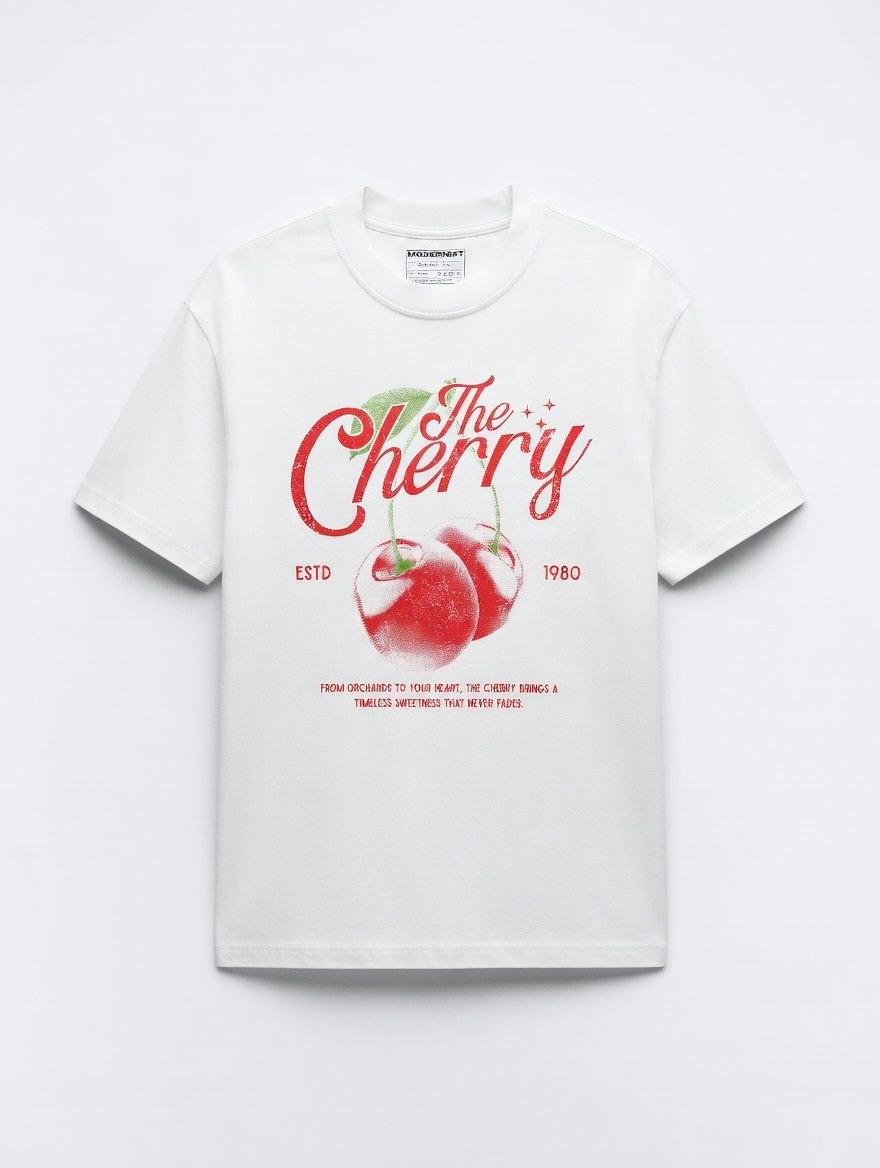 Cherry Graphic Tee Weiß Baumwolle 100%